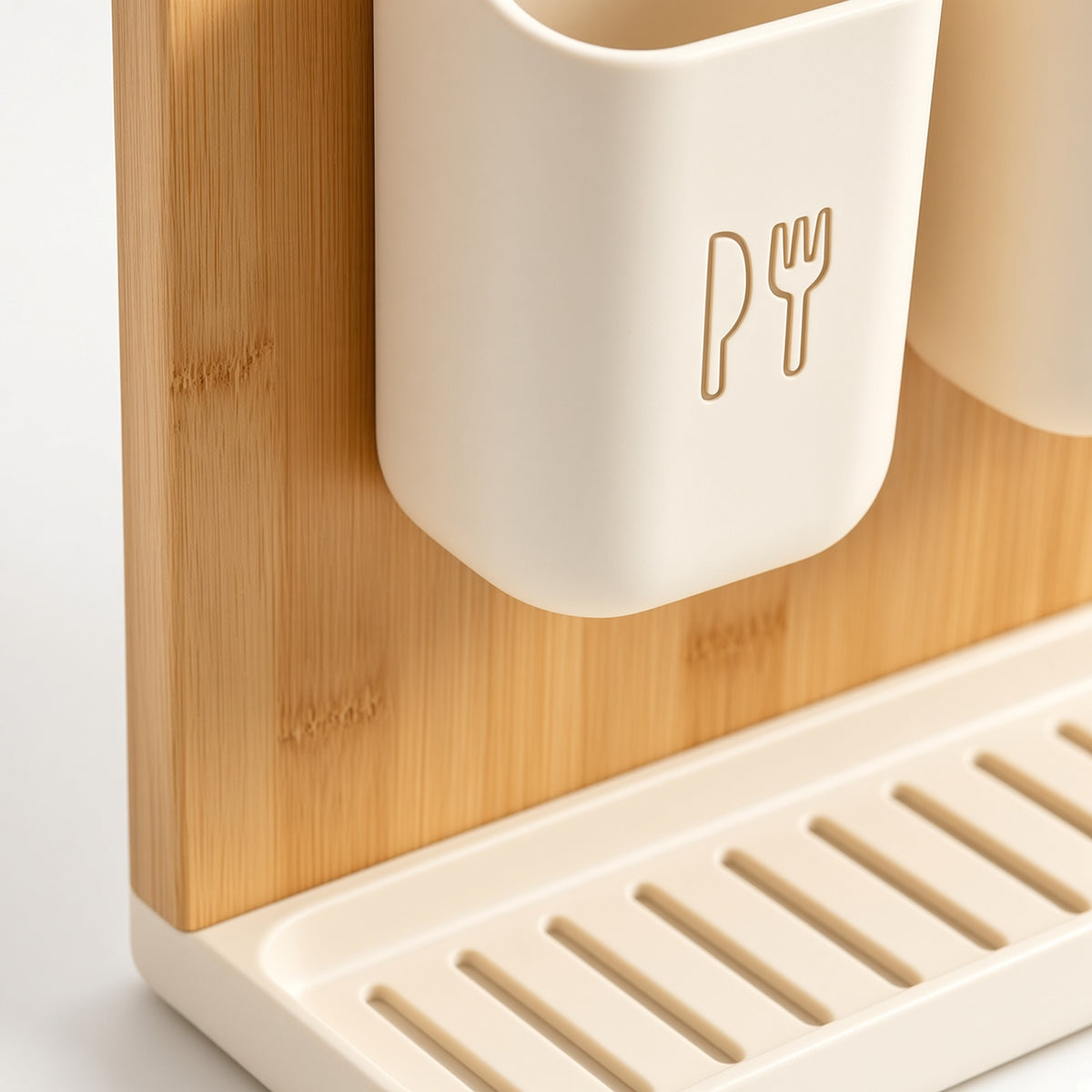 Bamboo Utensil Caddy with 3 Detachable Cups & Drain Tray