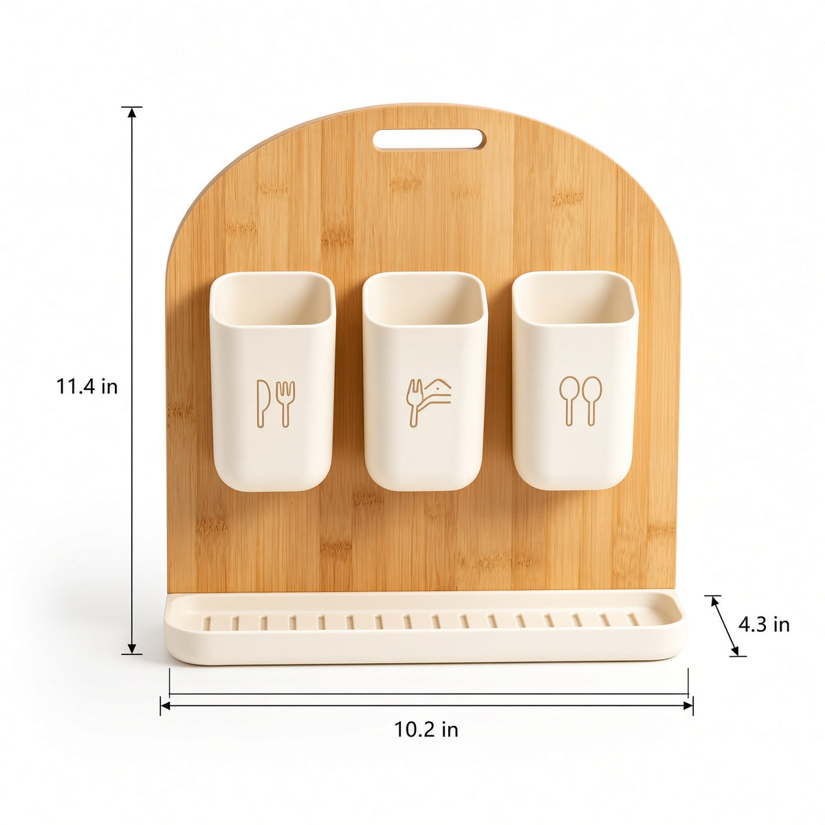 Bamboo Utensil Caddy with 3 Detachable Cups & Drain Tray
