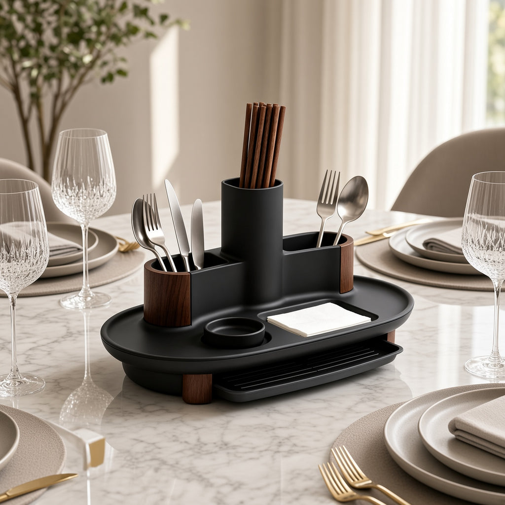 Multi-Compartment Utensil Caddy with Drain Drawer