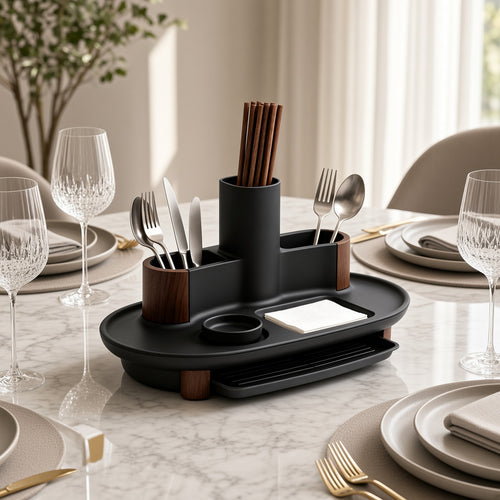 Multi-Compartment Utensil Caddy with Drain Drawer