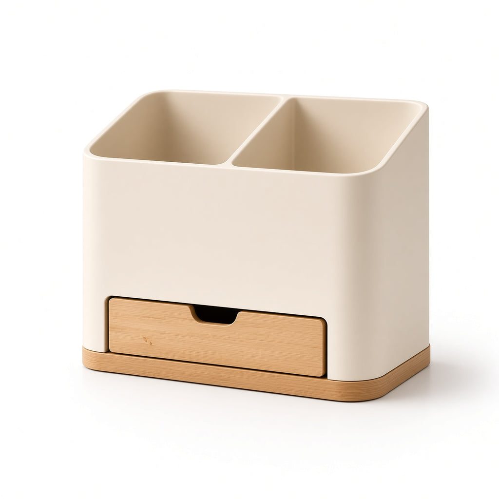 2-Compartment Silverware Holder with Bamboo Drain Drawer